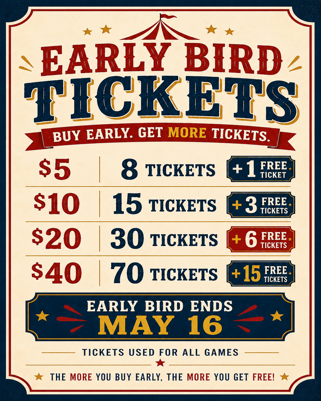Early Bird Carnival Tickets